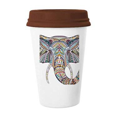 Imagem de Caneca de cerâmica estilo mosaico com design de elefante colorido caneca de café copo de cerâmica