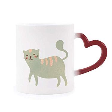 Imagem de Caneca fofa de gato ciano em aquarela sensível ao calor Caneca vermelha de grés que muda de cor