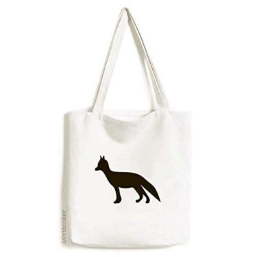 Imagem de Bolsa de lona preta de raposa fofa com desenho de animal bolsa de compras casual