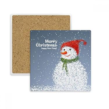 Imagem de Porta-copos quadrado Merry Christmas boneco de neve festival porta-copos caneca subplaca suporte isolante pedra