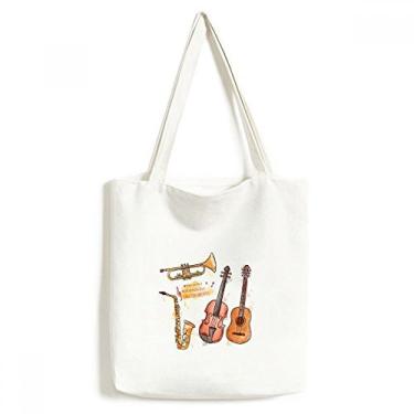 Imagem de Bolsa de lona com estampa de aquarela de instrumentos musicais, bolsa de compras casual