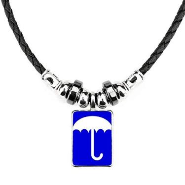 Imagem de DIYthinker Colar de marca de aviso quadrado azul chuva joia Torque pingente de corda de couro
