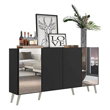 Imagem de Aparador Buffet 4 Portas com Espelho Retrô Vegas Multimóveis V3562 Preto/branco
