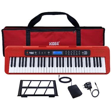 Imagem de Kit Teclado Musical Estudante Kobe KB-300 5/8 61 Teclas com Sensibilidade ao Toque com Pedal Sustain e Capa Vermelha