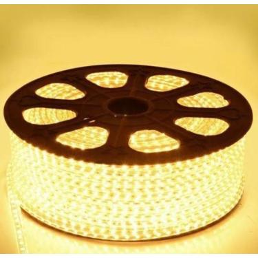 Imagem de FITA LED Mangueira Led 5050 Branca Quente Chata 50 Metros com 5 conector  220V Sancas, quartos, cozinha área externa