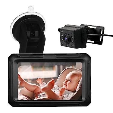 Imagem de CIADAZ Espelho de carro para bebê, monitor de bebê 1080P com câmera Espelho de carro para bebê com tela IPS de 4,3 '' Função de visão noturna ajustável com amplo ângulo de visão para crianças, criança