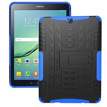 Imagem de Capa para tablet, capa protetora, capa para tablet capa de tablet compatível com Samsung Galaxy Tab S2 9,7 polegadas/T810 textura de pneu à prova de choque TPU+PC capa protetora com suporte de alça dobrável (cor: azul escuro