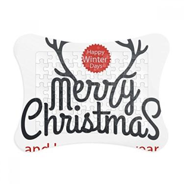 Imagem de Moldura de quebra-cabeça de Natal com alce de ano novo para decoração de fotos