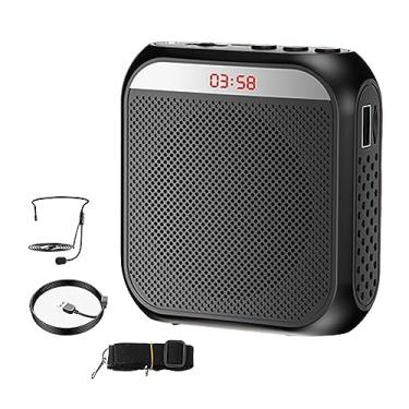 Imagem de Amplificador de voz portátil amplificador de voz pessoal recarregável mini alto-falante megafone para jogos cantando instrutores de fitness reunião, PRETO