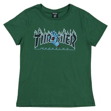 Imagem de Camiseta Thrasher X Santa Cruz Screaming Flame Logo Feminino Verde