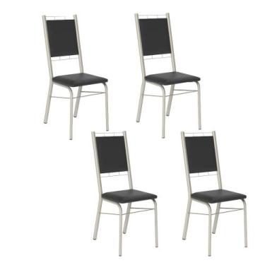Imagem de Conjunto 4 Cadeiras Tubo Prata Napa Preta 1724 Carraro