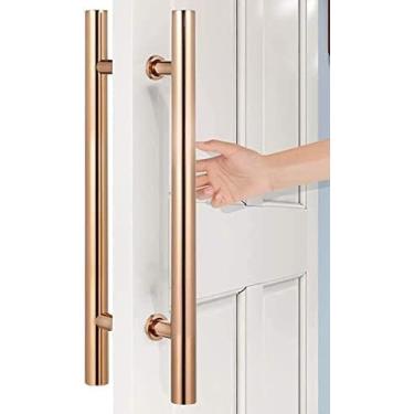 Imagem de Puxador De Porta De Celeiro Para Porta De Madeira, Maçanetas De Porta Push Pull De Entrada Comercial De Níquel Escovado, Barra De Apoio De Porta Deslizante De Chuveiro De Aço Inoxidável,Ouro, Rosa