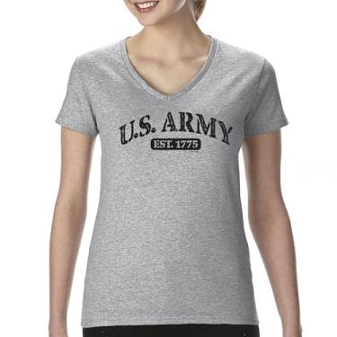 Imagem de Camiseta feminina US Army Strong gola V Veterano do orgulho militar dos Estados Unidos DD 214 Patriotic Armed Forces Gear Licenciada, Cinza, G