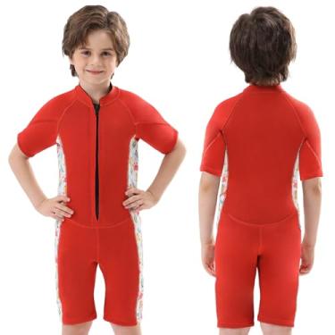 Imagem de DEHAI Roupa de mergulho infantil para meninos e meninas, jovens, neoprene de 3 mm, roupa de banho térmica de corpo inteiro com zíper frontal em água fria quente para natação, mergulho, surfe