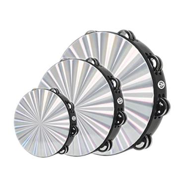 Imagem de HLMOptimo Pacote com 3 Pandeiros para Adultos, Madeira e Poliéster, 15 cm, 20 cm, 25,4 cm, Tangas de Metal, Instrumento de Fileira Única, Tambor Pandeiro Portátil (Radiante)