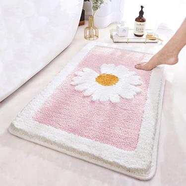 Imagem de Tapete de banheiro rosa, tapetes de banheiro felpudos de microfibra ultra macia, 50 x 81 cm, tapetes de banho extra absorventes, lavável/seco na máquina, tapete de banheiro antiderrapante para banheira, banheiro e chuveiro