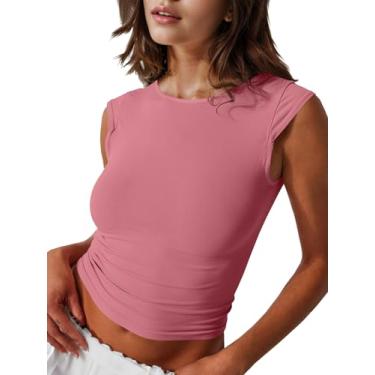 Imagem de Imily Bela Camiseta feminina sexy frente única manga cavada slim fit verão casual Y2K, rosa, GG