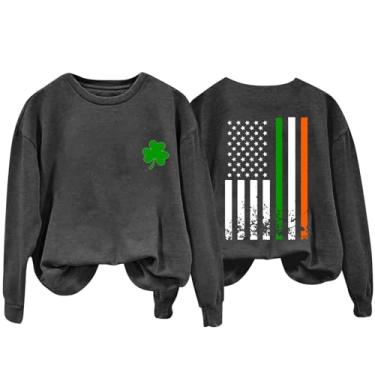 Imagem de Moletom feminino de manga comprida do Dia de São Patrício Verde Shenanigrams Camisetas Lucky Irish Blessed Pullover Outfits, Cinza escuro, P
