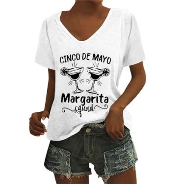 Imagem de Camisetas femininas De Mayo com estampas modernas mexicanas engraçadas, roupas de festa de verão, Branco, GG