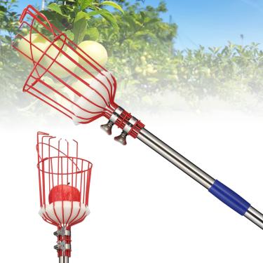 Imagem de BsBsBest Apanhador de frutas com cesta, ferramenta telescópica de colhedor de frutas com cabo longo, apanhador de árvores de abacate maçã ajustável de 89 a 165 cm, apanhador de árvores de aço