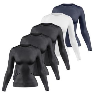 Imagem de Kit 5 Camisetas Manga Longa Feminina Dry Proteção UV Básica Lisa Academia Treino Fitness-Feminino
