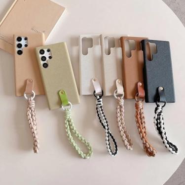 Imagem de Capa dura de couro PU de luxo para Samsung Galaxy S24 Ultra S23 Plus S22 Case S23FE com pulseira portátil alça de mão, color5, para Galaxy S24 Plus