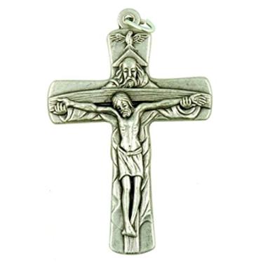 Imagem de Presentes religiosos tom prata Santíssima Trindade Pai Filho e Espírito Santo Crucifixo, 5 cm