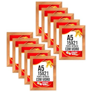 Imagem de Kit 10 Porta Retratos 15x21 cm para Fotografia com Moldura Revestida e Vidro com Apoio de Mesa (Mel)