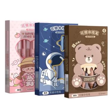 Imagem de Joucien Caixa de 4 peças de canetas neutras com cabeça de bala de desenho animado de 0,5 mm fofas e apagáveis canetas neutras termossensíveis - 3 caixas (azul)