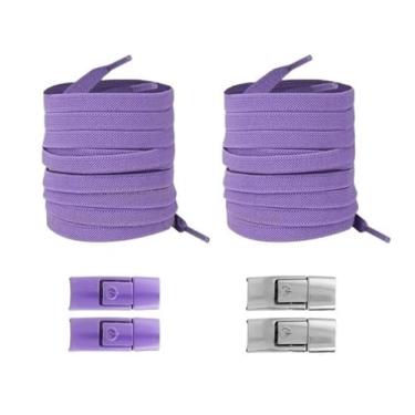 Imagem de 2 Pares De Cadarços Elásticos Para Tênis Com Trava De Pressão, Sem Necessidade De Gravata Para Adultos E Crianças, Cadarços Largos E Planos De Borracha(Purple)