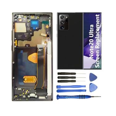 Imagem de Substituição de tela para Samsung Galaxy Note20 Ultra 5G SM-N986 N986B N986U 6,9 polegadas com moldura e capa traseira Display Touch Digitalizador Assembly (Preto)