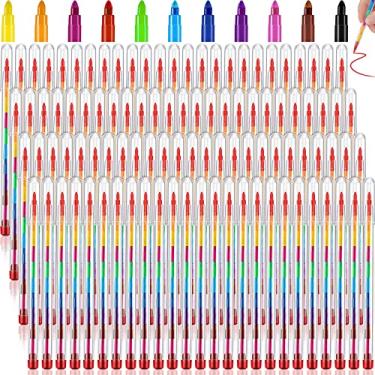 Imagem de Conjunto de 100 lápis de cor empilháveis, 11 lápis de cera empilháveis de cores intercambiáveis, mini giz de cera empilháveis coloridos, lembrancinhas de festa para crianças, pintura, escola, escritório, materiais