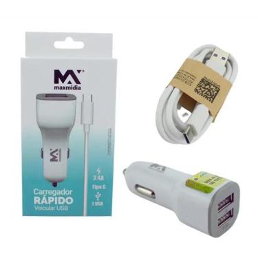 Imagem de Carregador Automotivo 2 Usb 2.4  12W E Cabo 85Cm Tipo C - Maxmidia
