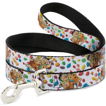 Imagem de The Flintstones Coleira para animais de estimação, coleira de cachorro, frutity Pebbles Fred and Barney Pose e seixos de cereais, branca, 1,5 m de comprimento e 3,8 cm de largura