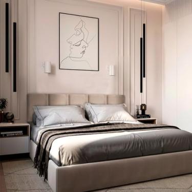 Imagem de Cabeceiras Estofada Modular Cama Casal Box Painel 1,80mX40cm Módulos Adesivos (Bege)