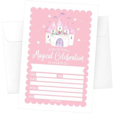 Imagem de Hadley Designs Convites de aniversário infantil tema princesa menina - 15 convites de festa de aniversário real para meninas com envelopes, convites de princesa para meninas, artigos de festa fofos