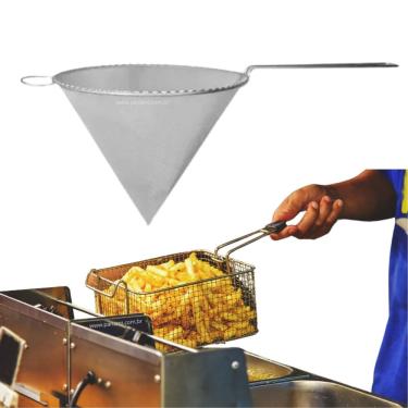 Imagem de Coador de Oleo Metal N.16 Cone - Peneira Fina Cônica Cone Chinoy Para Coar Óleo Fritura Chá Suco Caldo de Cana  - PANAMI