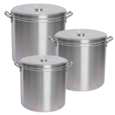 Imagem de Kit Caldeirão Feijoada 3 Peças N 20 22 24 Panela Alumínio Linha Indust