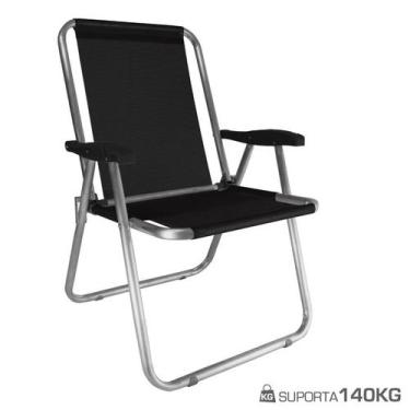 Imagem de Cadeira Max Alumínio Praia Piscina Camping Até 140 Kg - Zaka, Preto
