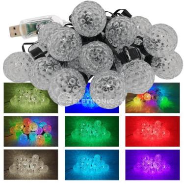 Imagem de Varal 6 Metros USB 20 LEDs Bolinha Cristalizada Efeito Multicolor RGBW