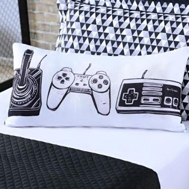Imagem de Capa de Almofada Avulsa Game Retrô Branco/Preto 60cm x 30cm - DOURADOS