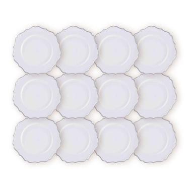 Imagem de Kit 12 Un Sousplat Branco Com Prateado 33Cm Rafimex