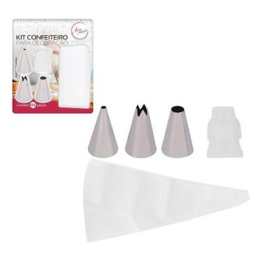 Imagem de Kit Bico Confeiteiro Inox Decorador Bolo Saco Confeiteiro 5p Decoração