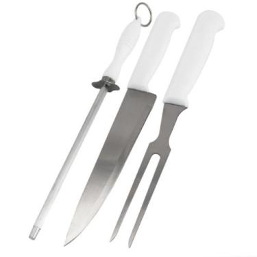 Imagem de Kit Para Churrasco com 3 Peças Faca Chaira e Garfo Trinchante em aço i