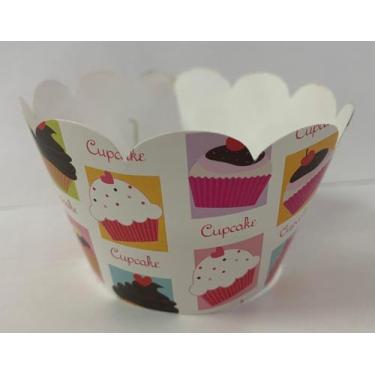 Imagem de WRAPPERS PARA CUPCAKE (21,5 x 5cm). Estampa: cupcakes. Pacote com 12un