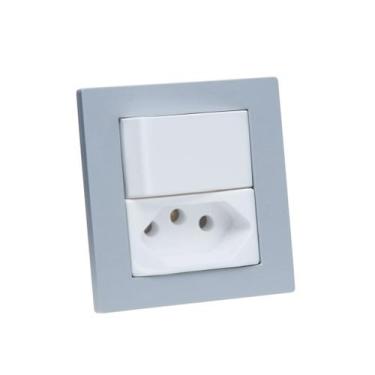 Imagem de Espelho Duplo Reto 1 Tomada 10A 1 Interruptor - CONNECT CAIXA TOMADA, 