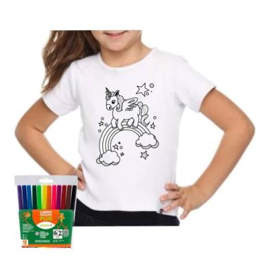 Imagem de Camiseta infantil menina para colorir unicórnio canetinhas - Dogs, Bra