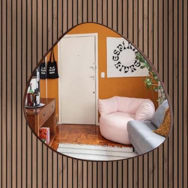 Imagem de Espelho Decorativo Parede Organico com Moldura em Couro Lapidado Quali
