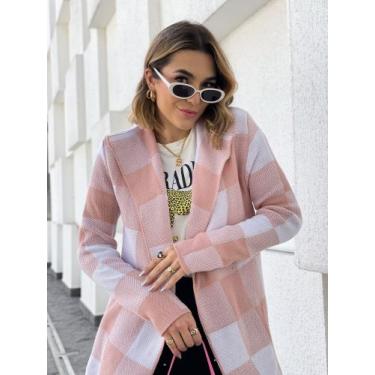Imagem de Kimono Cardigan Xadrez Onca Tricot Feminina Tendência E Moda - liberty