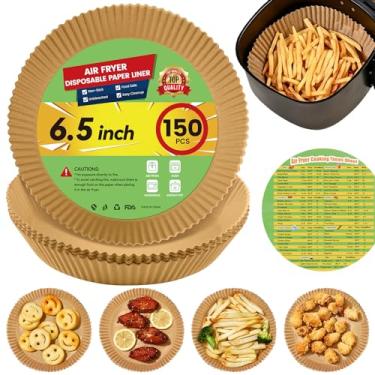 Imagem de Stoear Forros de papel Air Fryer descartáveis: 150 peças de forros redondos especiais de 16,5 polegadas para fritadeira a ar, papel pergaminho antiaderente à prova de gordura e água